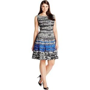 Metaphor Womens Fit & Flare Dress Size 10 Black Blue Floral Lace Sleeveless Prom